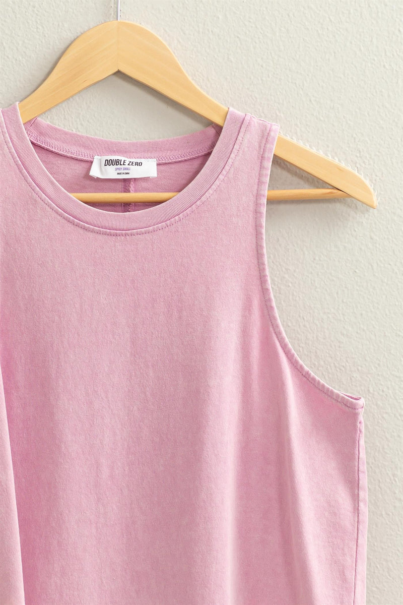 High Neck Mineral Washed Tank - Pink