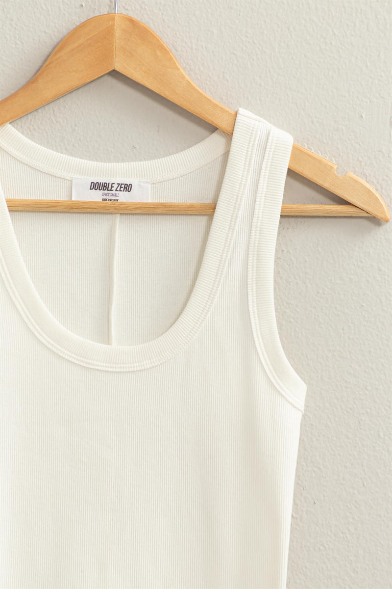 Ribbed Off White Scoop Neck Tank