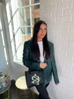 Women's Faux Leather Blazer- Hunter Green - Soco Silo
