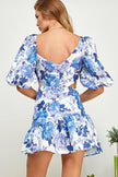 Women's Floral Print Cutout Puff Sleeve Dress - Soco Silo